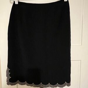 ECI New York Black Embroidered Silk Skirt